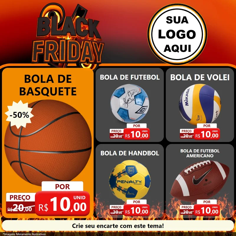 Modelo de Rede Social para Feed Facebook com o tema Black Friday para Artigos Esportivos