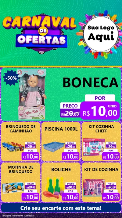 Modelo de Rede Social para Stories com o tema Carnaval de Ofertas para Brinquedos