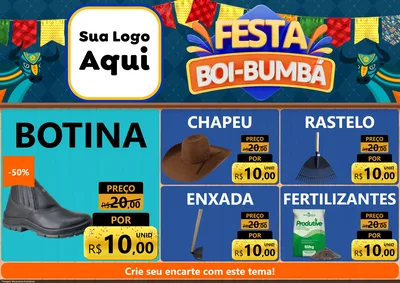Modelo de Encarte para Encarte A4 Horizontal com o tema Festa Boi Bumbá para Agropecuária