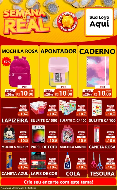 Modelo de Encarte para Encarte Grande com o tema Semana do Real para Papelaria