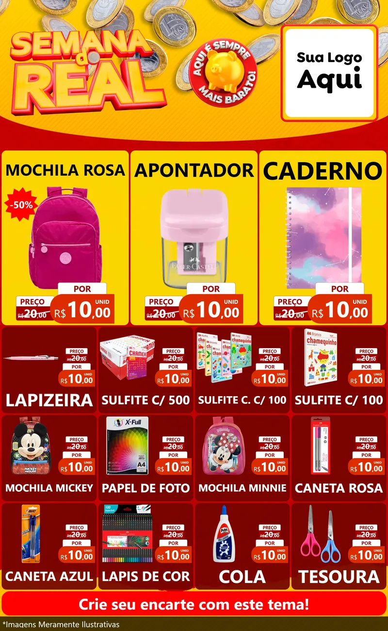 Modelo de Encarte para Encarte Grande com o tema Semana do Real para Papelaria