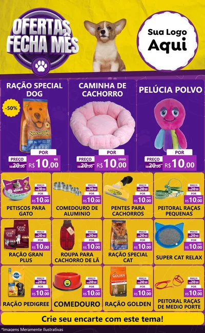 Modelo de Encarte para Encarte Grande com o tema Ofertas Fecha Mês - Pet Shop para Pet Shop