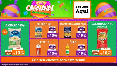 Modelo de TV para TV Horizontal com o tema Pré-Carnaval Com Economia para Supermercado