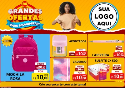 Modelo de Encarte para Encarte A4 Horizontal com o tema Grandes Ofertas Para Economizar! para Papelaria