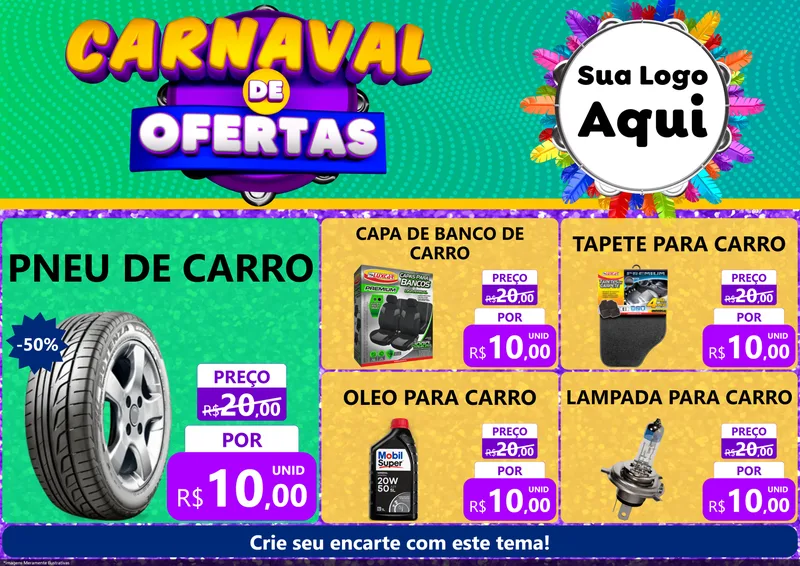 Modelo de Encarte para Encarte A4 Horizontal com o tema Carnaval de Ofertas para Auto peças