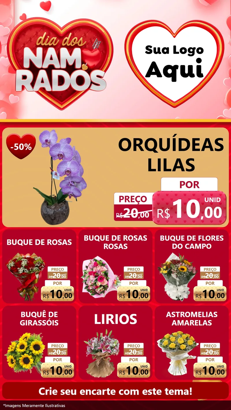 Modelo de Rede Social para Stories com o tema Dia dos Namorados para Floricultura e jardim