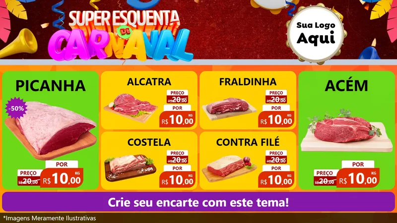 Modelo de TV para TV Horizontal com o tema Super Esquenta de Carnaval para Açougue