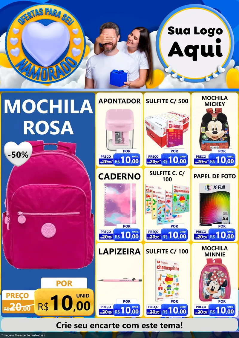 Modelo de Encarte para Encarte A4 Vertical com o tema Ofertas Para Seu Namorado para Papelaria