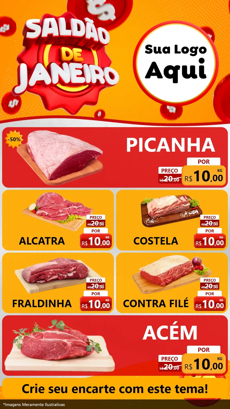 Modelo de TV para TV Vertical com o tema Saldão de Janeiro para Açougue