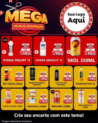 Modelo de Rede Social para Feed Instagram com o tema Mega Reinauguração para Distribuidora de bebidas