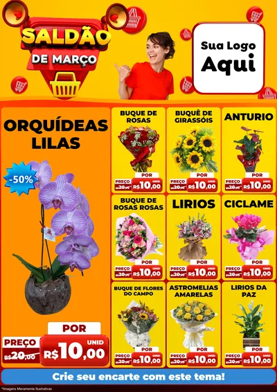 Modelo de Encarte para Encarte A4 Vertical com o tema Saldão de Março para Floricultura e jardim