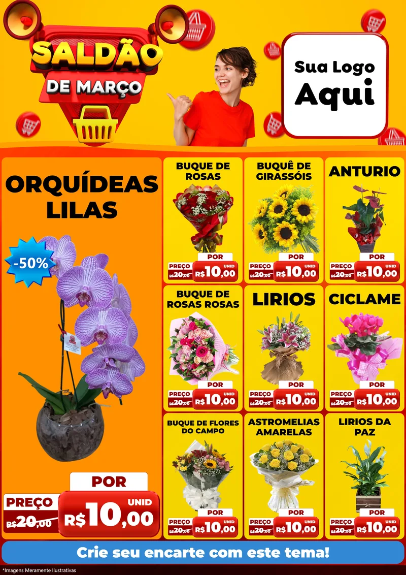 Modelo de Encarte para Encarte A4 Vertical com o tema Saldão de Março para Floricultura e jardim