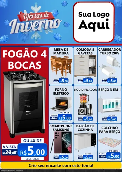 Modelo de Encarte para Encarte A4 Vertical com o tema Ofertas de Inverno para Móveis e Eletro