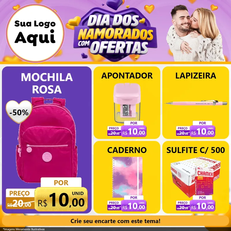 Modelo de Rede Social para Feed Facebook com o tema Dia Dos Namorados Com Ofertas para Papelaria