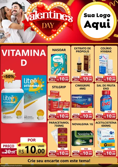 Modelo de Encarte para Encarte A4 Vertical com o tema Valentine's Day para Farmácia