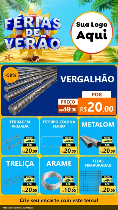 Modelo de Rede Social para Stories com o tema Férias de Verão para Ferragens