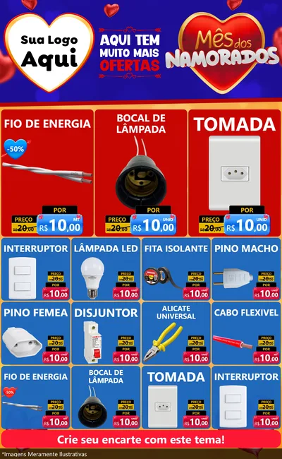 Modelo de Encarte para Encarte Grande com o tema Mês dos Namorados para Materiais Elétricos