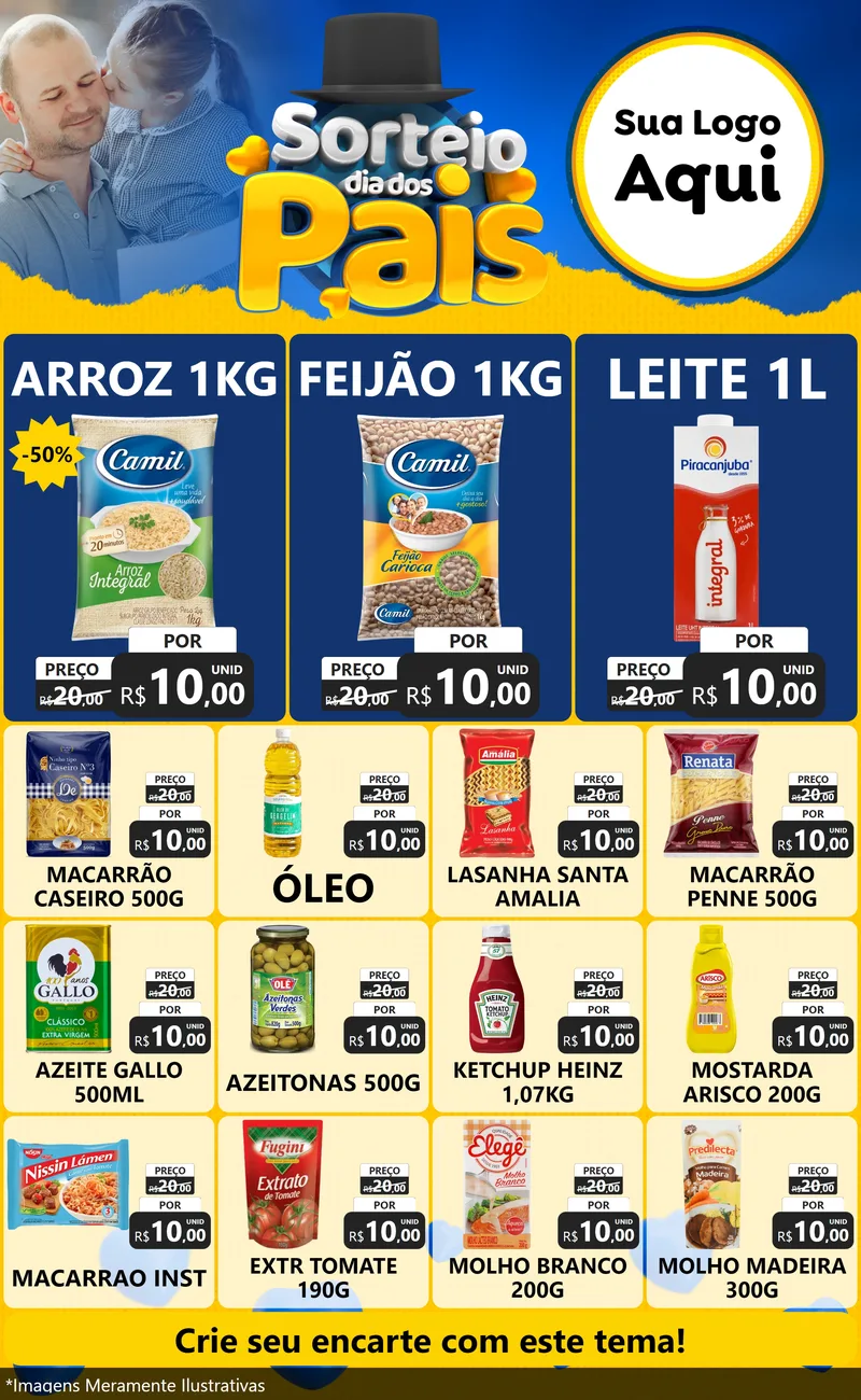 Modelo de Encarte para Encarte Grande com o tema Sorteio Dia Dos Pais para Supermercado