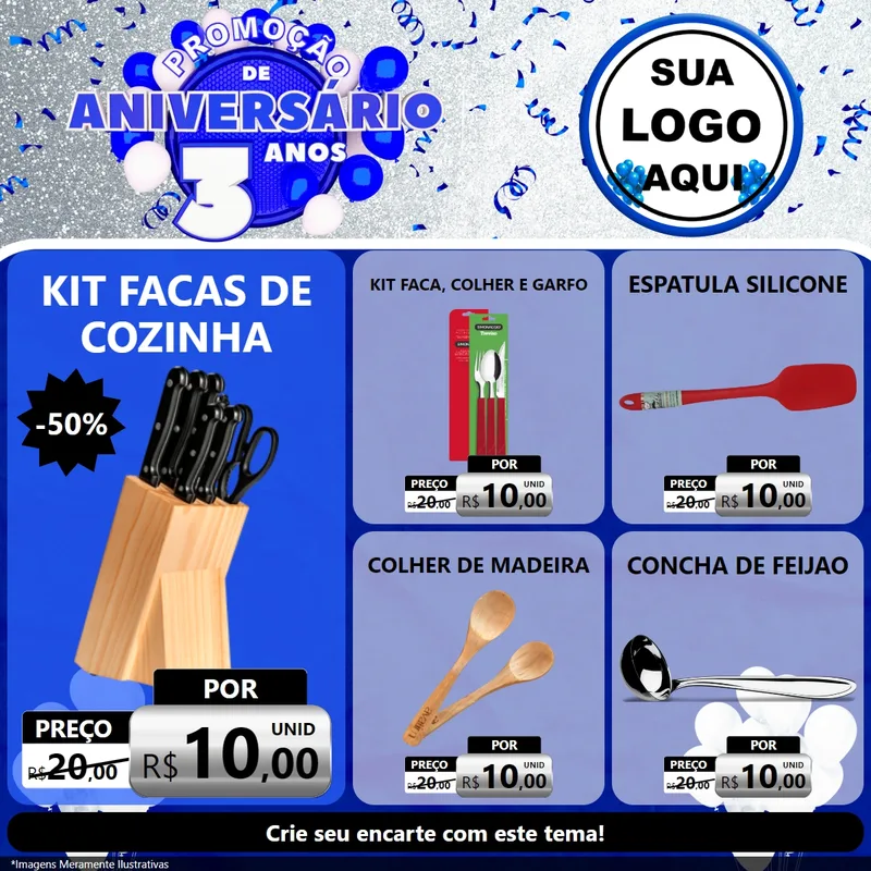 Modelo de Rede Social para Feed Facebook com o tema Promoção de Aniversário - 3 Anos para Utilidades Domésticas