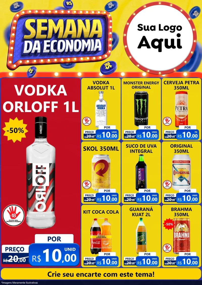 Modelo de Encarte para Encarte A4 Vertical com o tema Semana da Economia para Distribuidora de bebidas