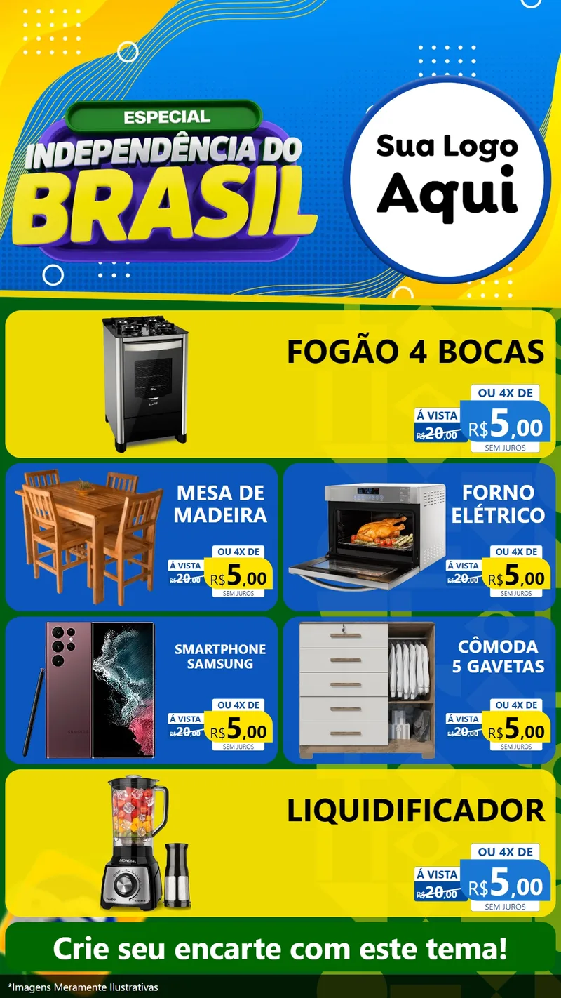 Modelo de TV para TV Vertical com o tema Especial Independência do Brasil para Móveis e Eletro