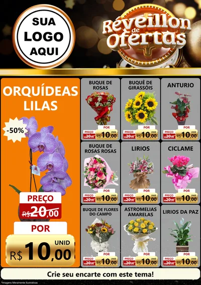 Modelo de Encarte para Encarte A4 Vertical com o tema Réveillon de Ofertas para Floricultura e jardim