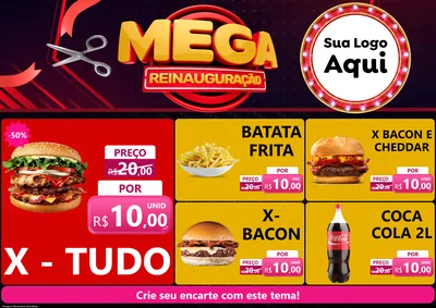 Modelo de Encarte para Encarte A4 Horizontal com o tema Mega Reinauguração para Hamburgueria