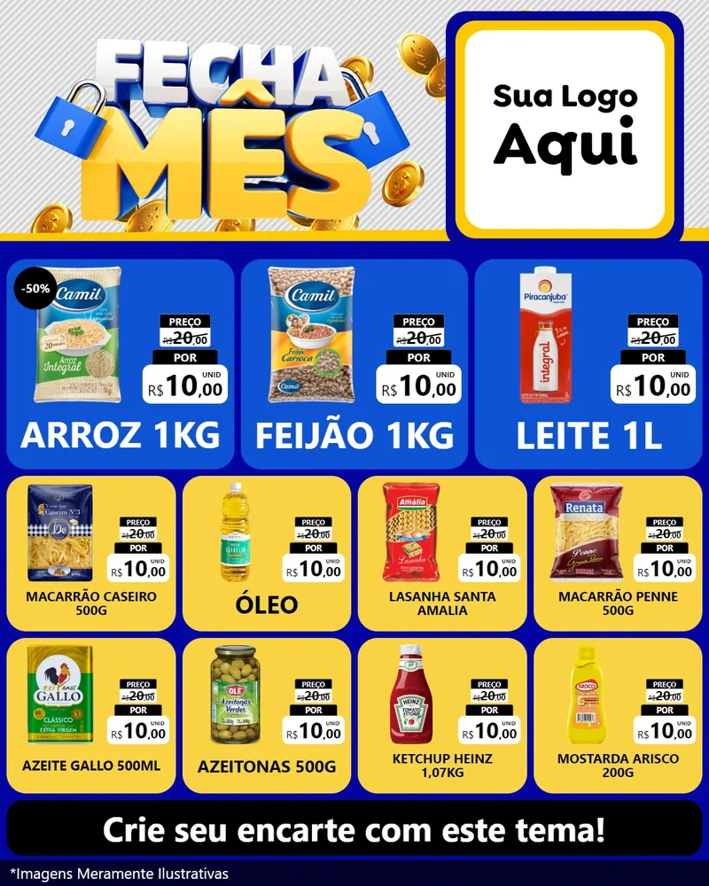 Modelo de Rede Social para Feed Instagram com o tema Fecha Mês para Supermercado