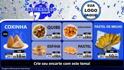 Modelo de TV para TV Horizontal com o tema Promoção de Aniversário - 7 Anos para Salgadaria
