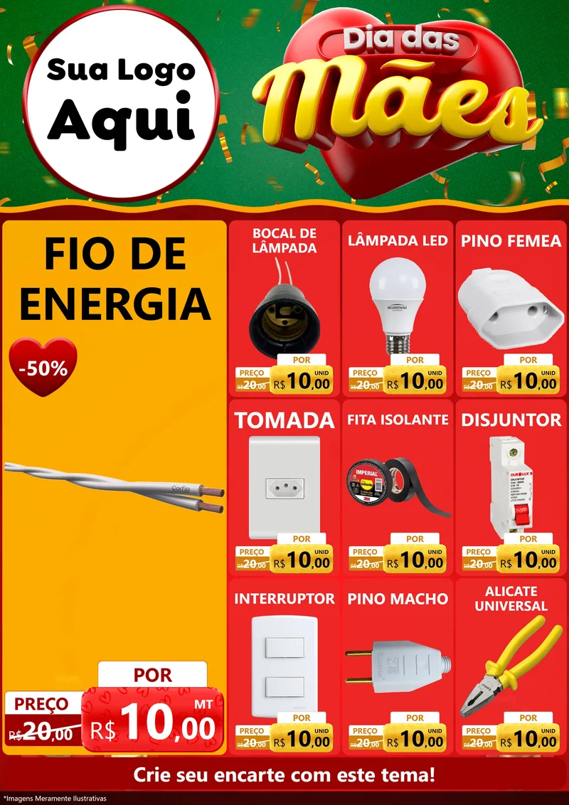 Modelo de Encarte para Encarte A4 Vertical com o tema Dia das Mães para Materiais Elétricos