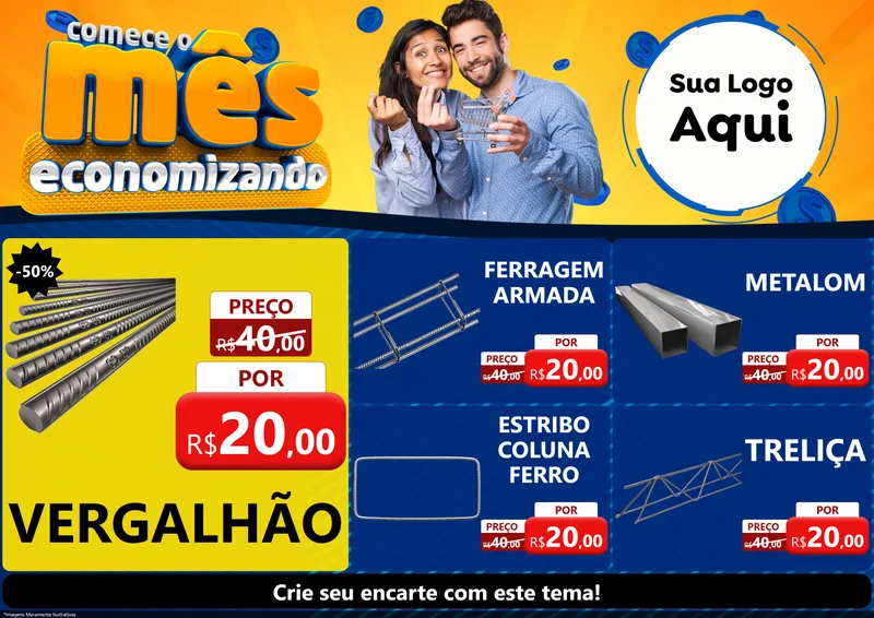 Modelo de Encarte para Encarte A4 Horizontal com o tema Comece O Mês Economizando para Ferragens