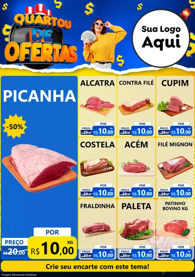 Modelo de Encarte para Encarte A4 Vertical com o tema Quartou de Ofertas para Açougue