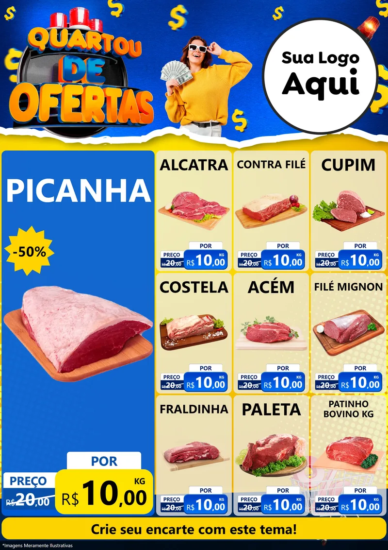 Modelo de Encarte para Encarte A4 Vertical com o tema Quartou de Ofertas para Açougue