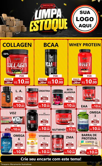 Modelo de Encarte para Encarte Grande com o tema Operação Limpa Estoque para Suplementos alimentares