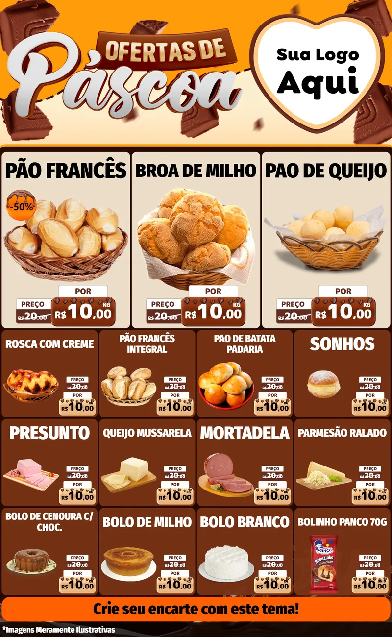 Modelo de Encarte para Encarte Grande com o tema Ofertas de Páscoa para Padaria