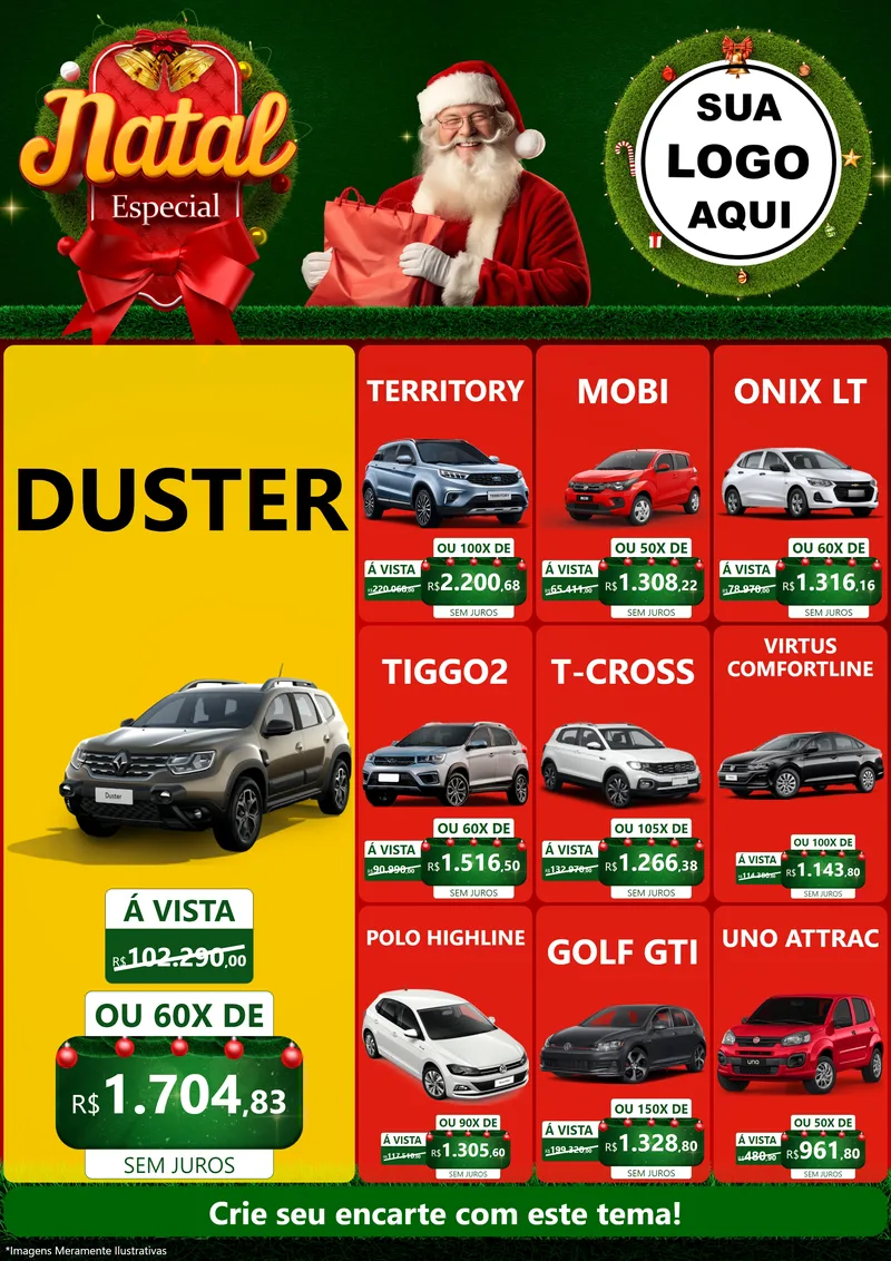 Modelo de Encarte para Encarte A4 Vertical com o tema Natal Especial para Concessionaria de Carros