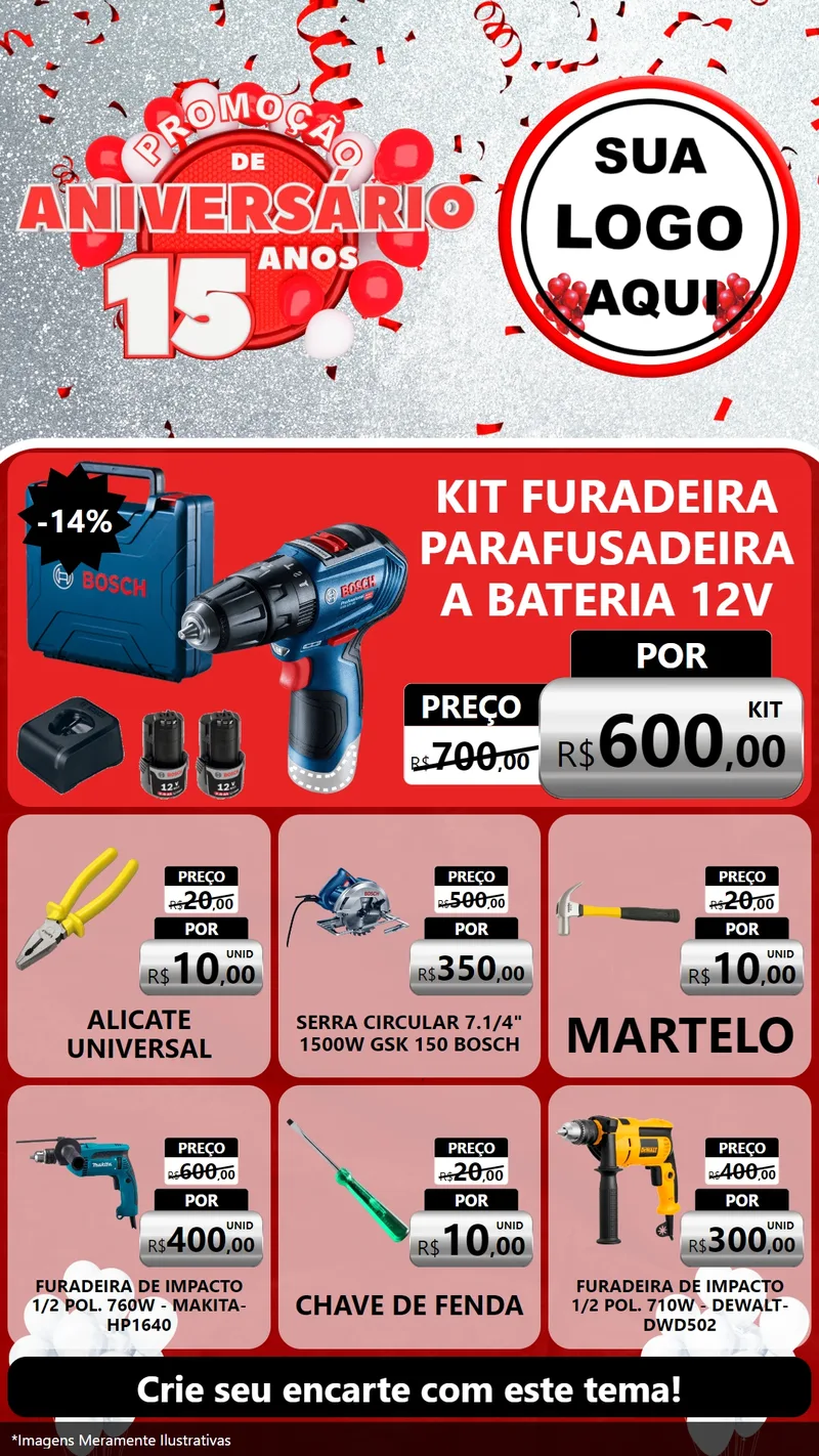 Modelo de Rede Social para Stories com o tema Promoção de Aniversário - 15 Anos para Maquinas e Ferramentas