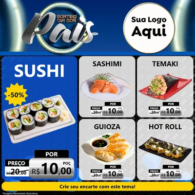 Modelo de Rede Social para Feed Facebook com o tema Sorteio Dia Dos Pais para Comida japonesa