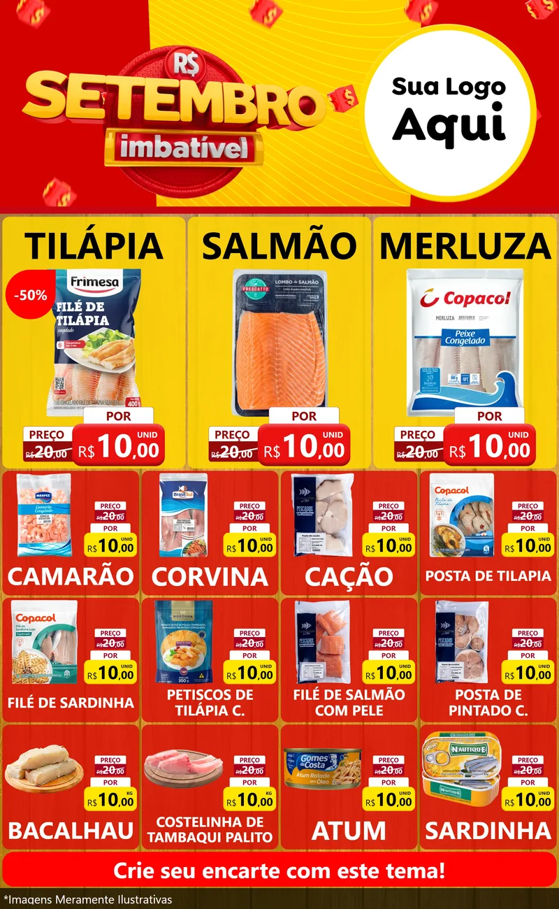 Modelo de Encarte para Encarte Grande com o tema Setembro Imbatível para Peixaria