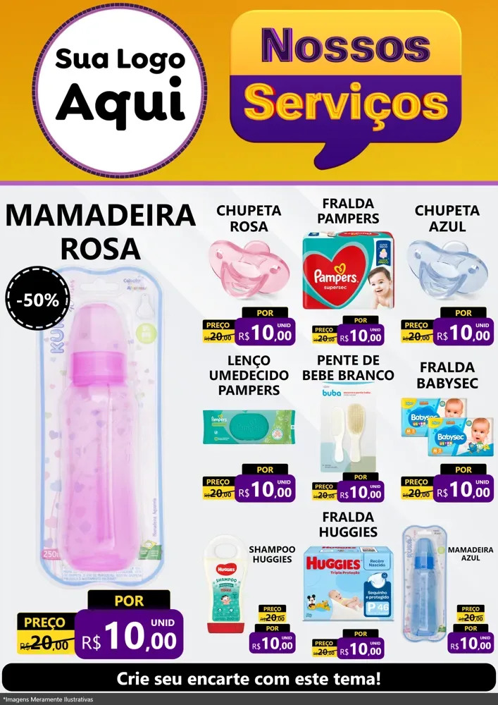 Modelo de Encarte para Encarte A4 Vertical com o tema Nossos Serviços para Bebês