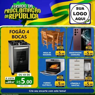 Modelo de Rede Social para Feed Facebook com o tema Feriado da Proclamação da República para Móveis e Eletro