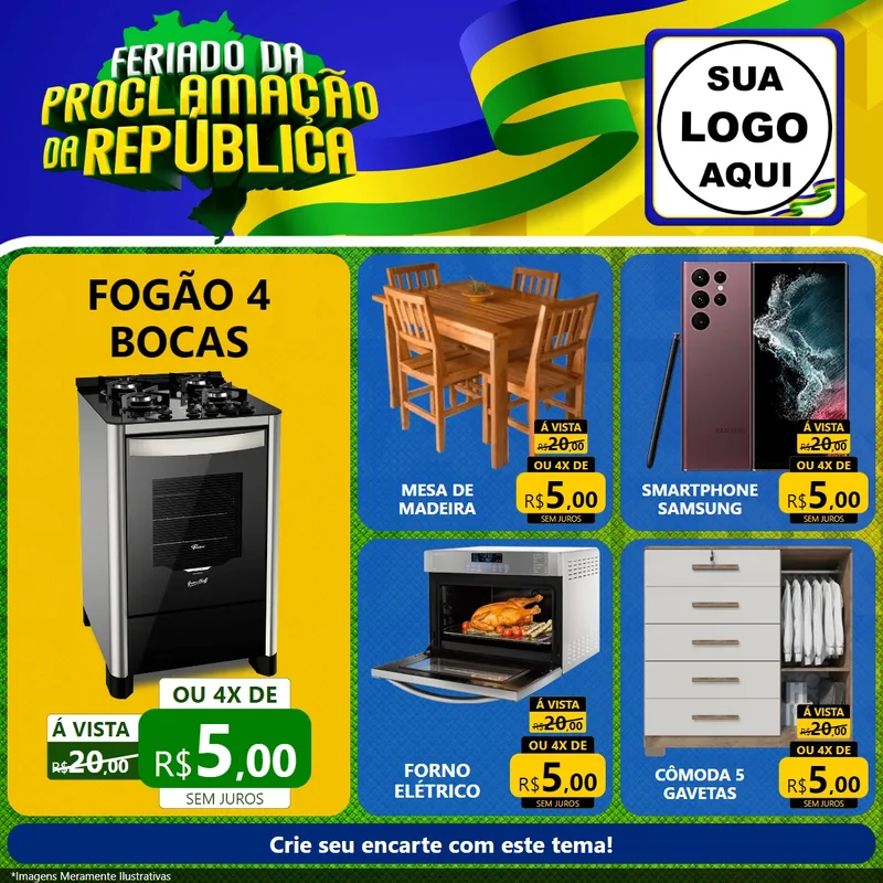 Modelo de Rede Social para Feed Facebook com o tema Feriado da Proclamação da República para Móveis e Eletro