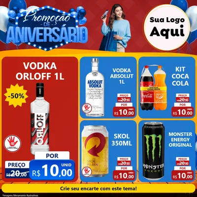 Modelo de Rede Social para Feed Facebook com o tema Promoção de Aniversário para Distribuidora de bebidas