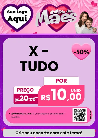 Modelo de Cartaz para Cartaz A4 Vertical com o tema Dia das Mães para Hamburgueria