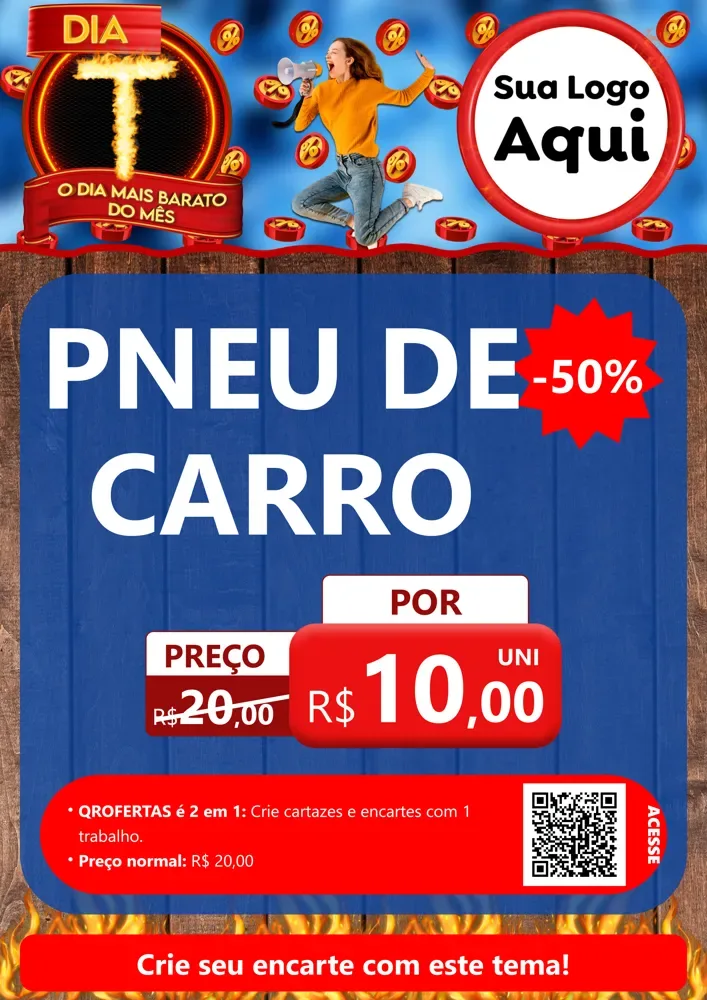 Modelo de Cartaz para Cartaz A4 Vertical com o tema Dia T - O Dia Mais Barato Do Mês para Auto peças