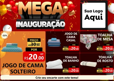 Modelo de Encarte para Encarte A4 Horizontal com o tema Mega Inauguração para Cama, Mesa e Banho