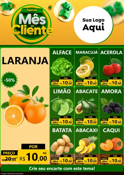 Modelo de Encarte para Encarte A4 Vertical com o tema Especial Mês do Cliente para Hortifrúti