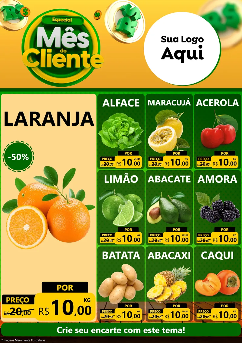 Modelo de Encarte para Encarte A4 Vertical com o tema Especial Mês do Cliente para Hortifrúti