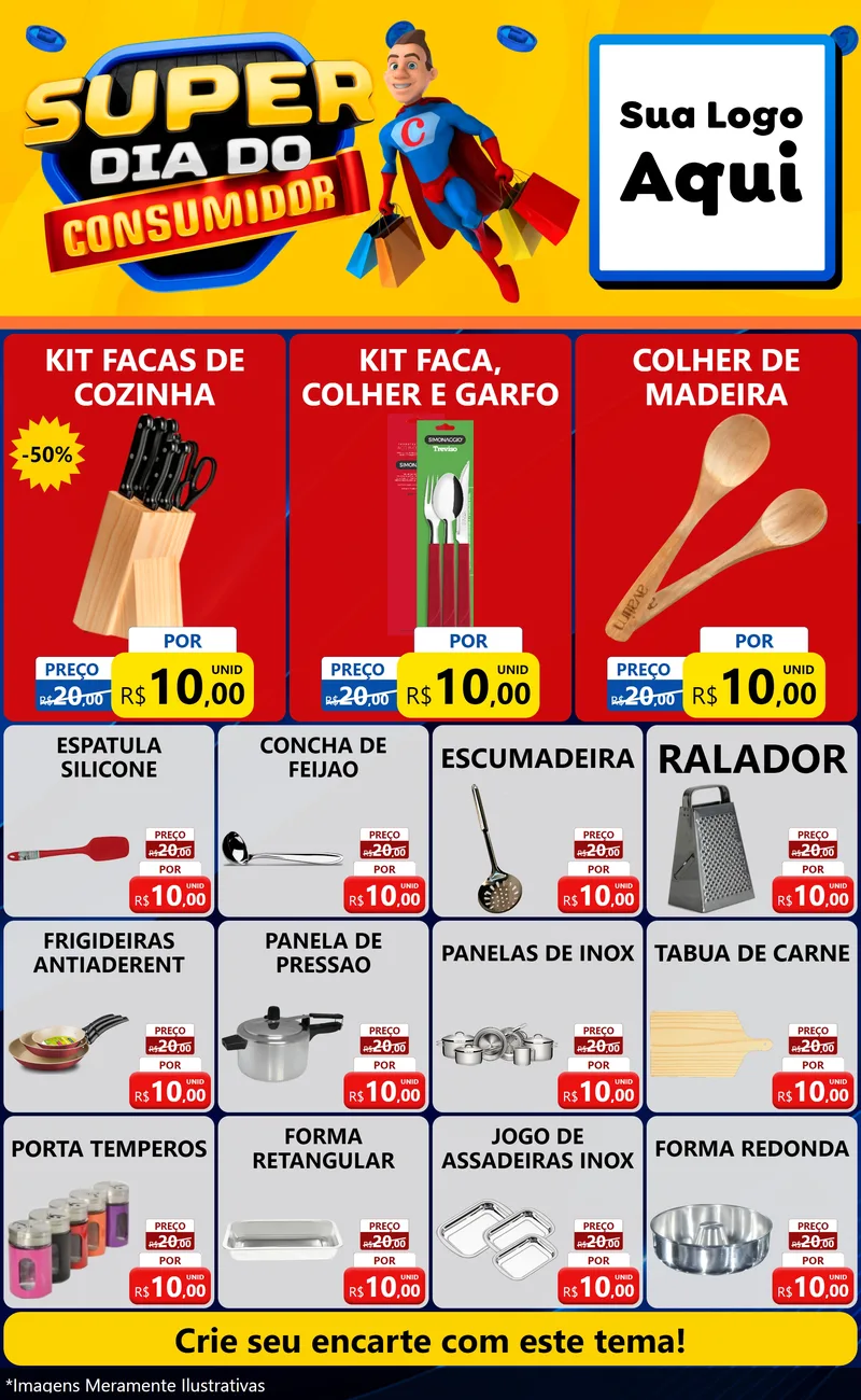 Modelo de Encarte para Encarte Grande com o tema Super Dia do Consumidor para Utilidades Domésticas