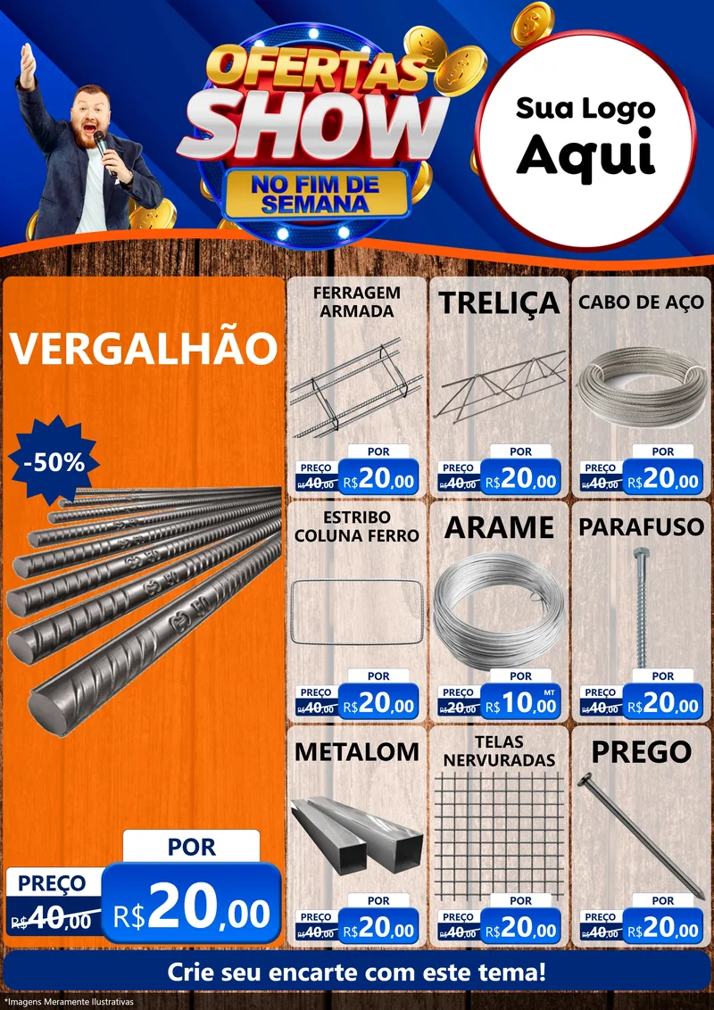 Modelo de Encarte para Encarte A4 Vertical com o tema Ofertas Show No Fim De Semana para Ferragens